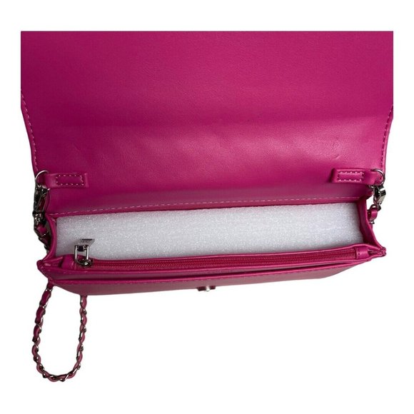 Badgley Mischka Studio Crossbody Purse Hot Pink Quilted Faux Leather Chain NEW - Picture 8 of 16